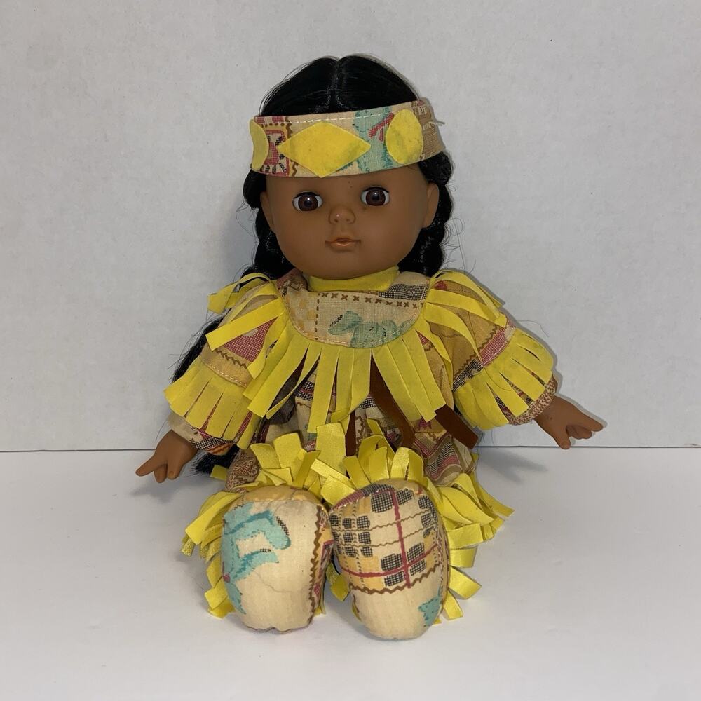 GI-GO Toys Vinyl Cloth Native American Indian Doll. 12" Tall. Moving Eyelids